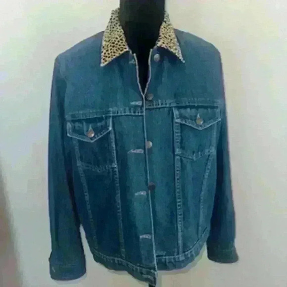 Shaver Lake Denim Jacket Leopard Cheetah Velvet Boho Patchwork - Picture 8 of 8